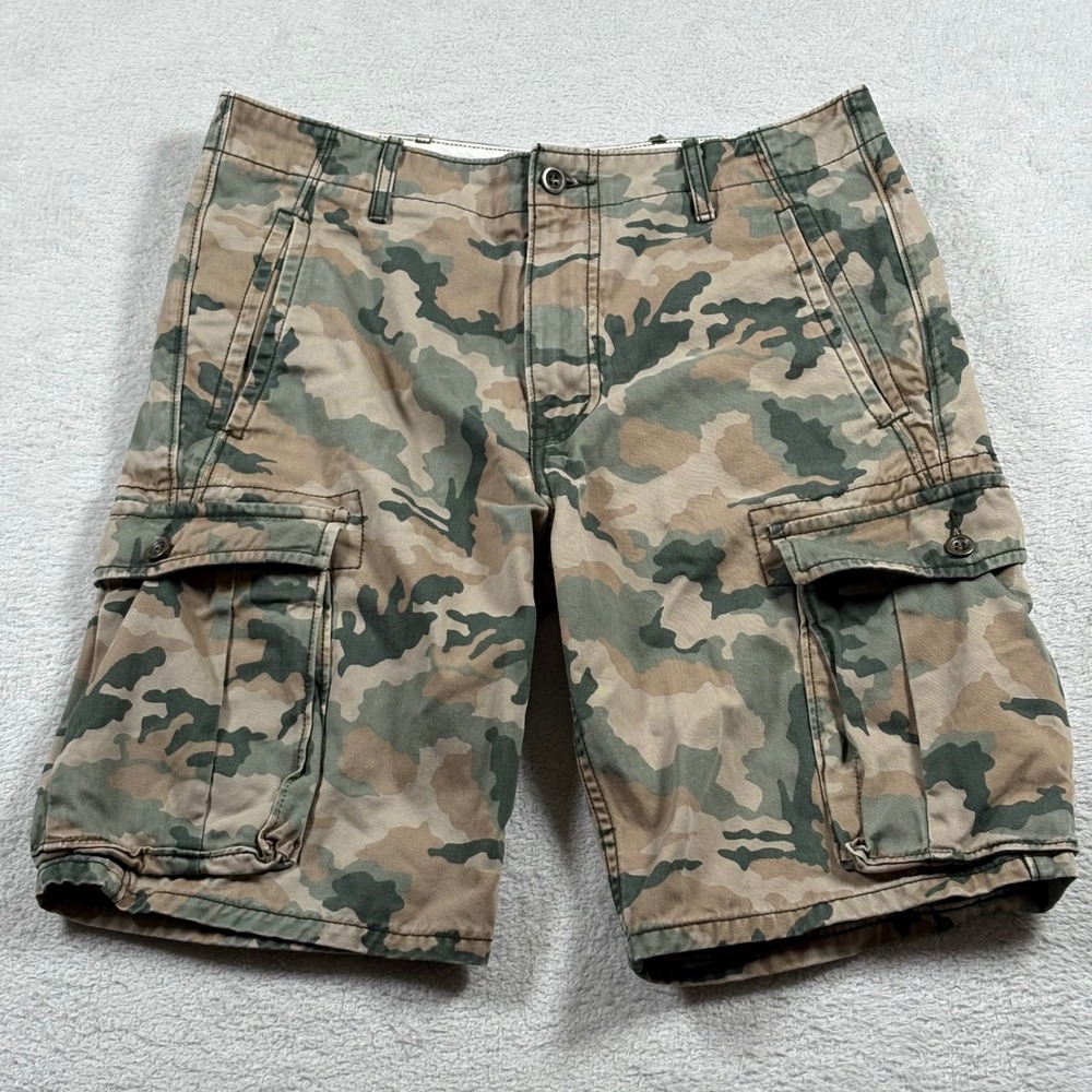Levis Men Camo Cargo Short Green Brown 100% Cotton Size 30 *32* Y2K Multi Pocket